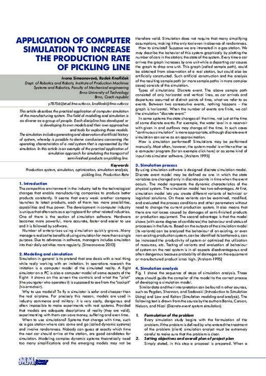 Computer Simulation Journal APPLICATION OF COMPUTER SIMULATION TO INCREASE THE PRODUCTION RATE OF ...
