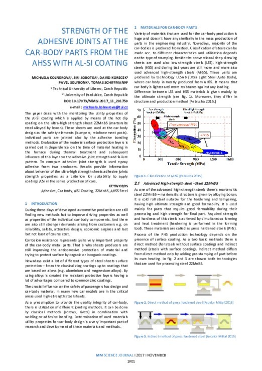 STRENGTH OF THE ADHESIVE JOINTS AT THE CARBODY PARTS FROM THE AHSS
