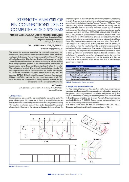 STRENGTH ANALYSIS OF PIN CONNECTIONS USING COMPUTER AIDED SYSTEMS | MM ...