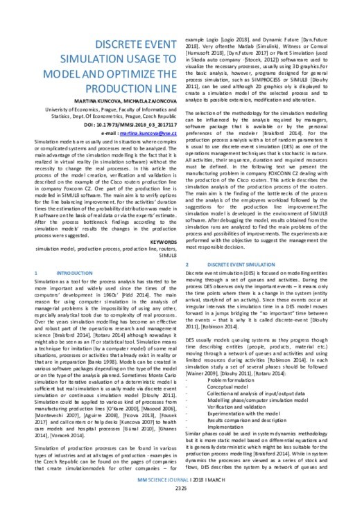 DISCRETE EVENT SIMULATION USAGE TO MODEL AND OPTIMIZE THE PRODUCTION ...