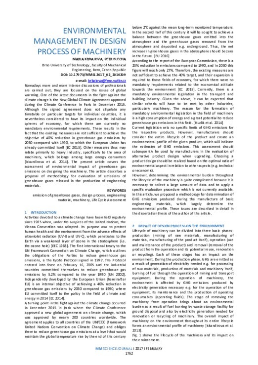 ENVIRONMENTAL MANAGEMENT IN DESIGN PROCESS OF MACHINERY | MM Science ...