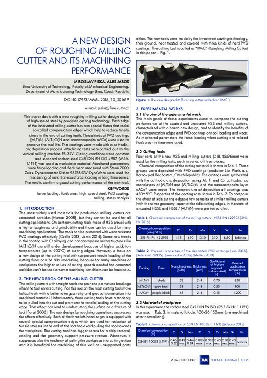 A NEW DESIGN OF ROUGHING MILLING CUTTER AND ITS MACHINING PERFORMANCE