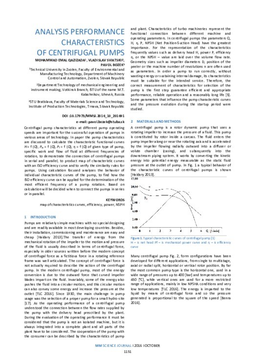 ANALYSIS PERFORMANCE CHARACTERISTICS OF CENTRIFUGAL PUMPS | MM Science ...