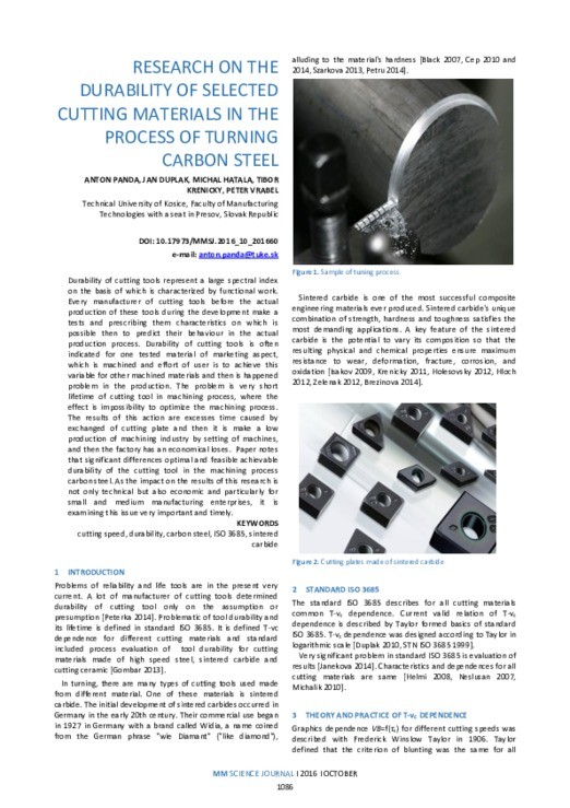 RESEARCH ON THE DURABILITY OF SELECTED CUTTING MATERIALS IN THE PROCESS ...