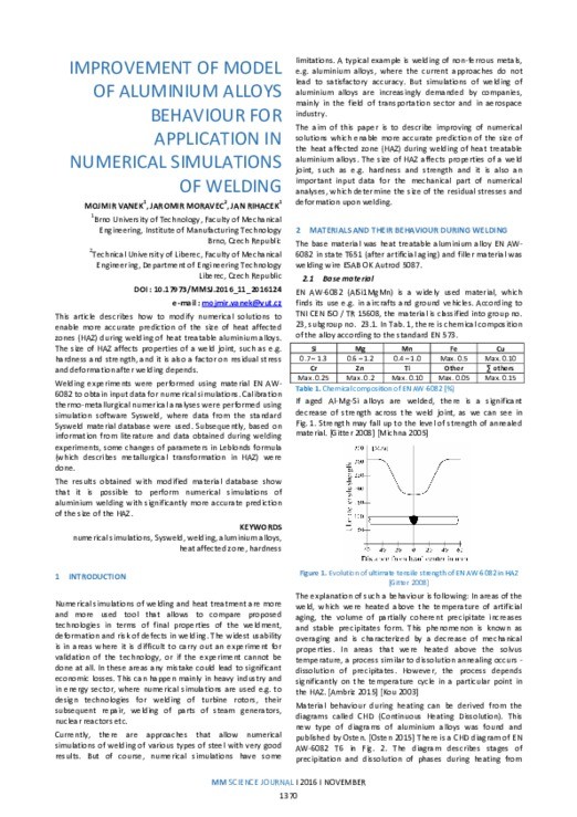 IMPROVEMENT OF MODEL OF ALUMINIUM ALLOYS BEHAVIOUR FOR APPLICATION IN ...