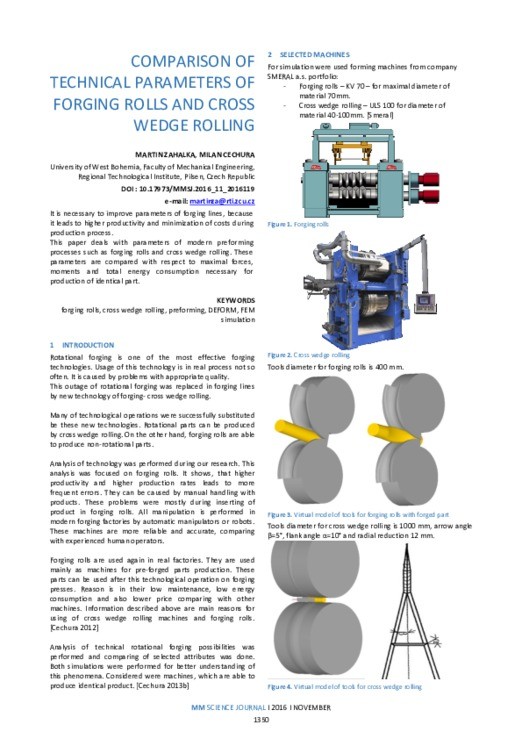 COMPARISON OF TECHNICAL PARAMETERS OF ROLLS AND CROSS WEDGE