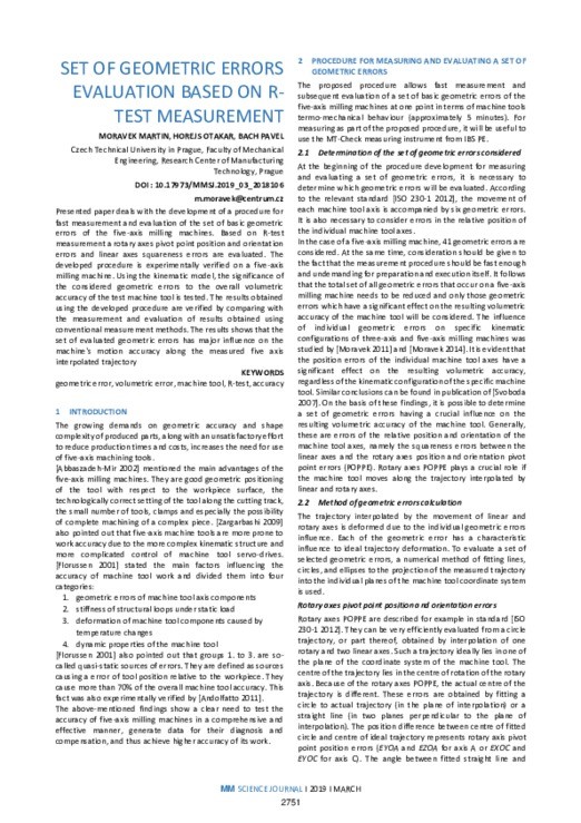 SET OF GEOMETRIC ERRORS EVALUATION BASED ON R-TEST MEASUREMENT | MM ...
