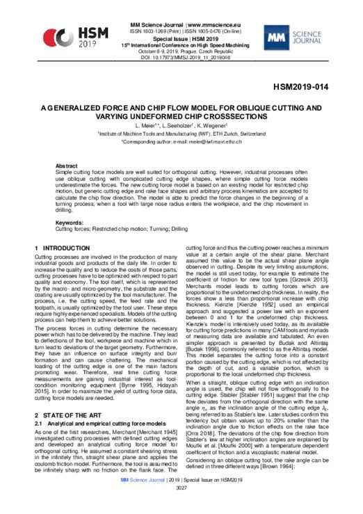 A GENERALIZED FORCE AND CHIP FLOW MODEL FOR OBLIQUE CUTTING AND VARYING ...