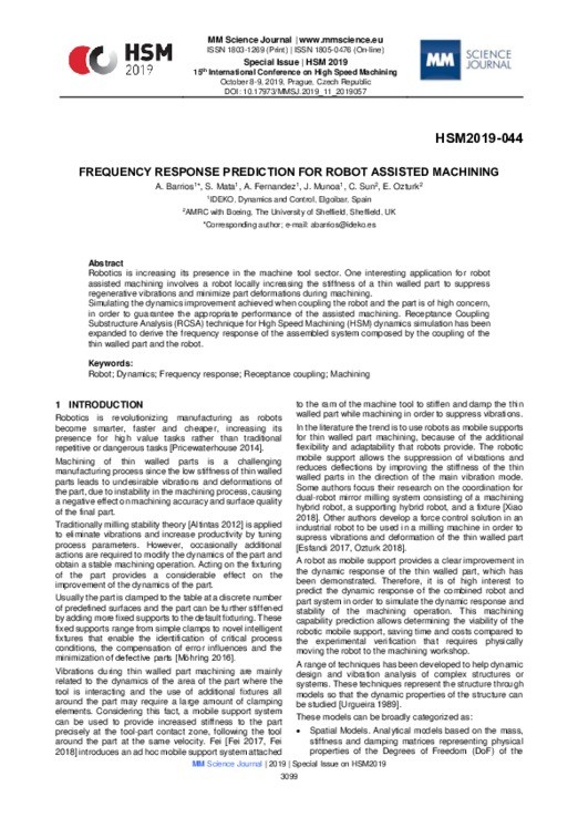 FREQUENCY RESPONSE PREDICTION FOR ROBOT ASSISTED MACHINING | MM Science ...
