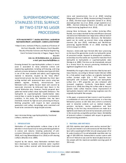 SUPERHYDROPHOBIC STAINLESS STEEL SURFACE BY TWOSTEP NS LASER