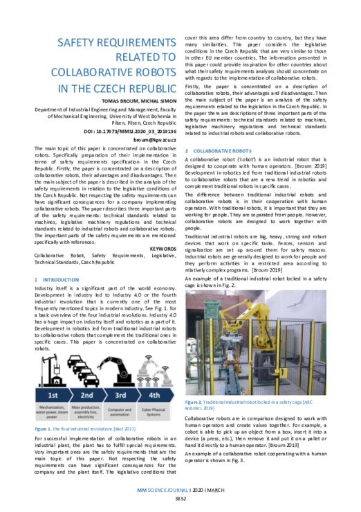 SAFETY REQUIREMENTS RELATED TO COLLABORATIVE ROBOTS IN THE CZECH ...