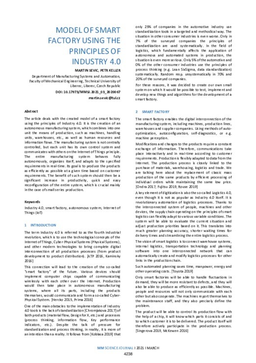MODEL OF SMART FACTORY USING THE PRINCIPLES OF INDUSTRY 4.0 | MM ...