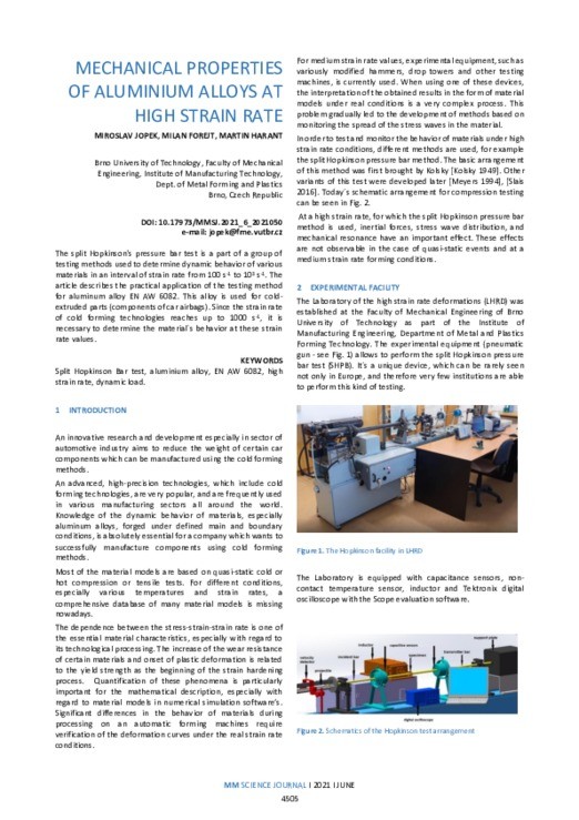 MECHANICAL PROPERTIES OF ALUMINIUM ALLOYS AT HIGH STRAIN RATE MM Science Journal