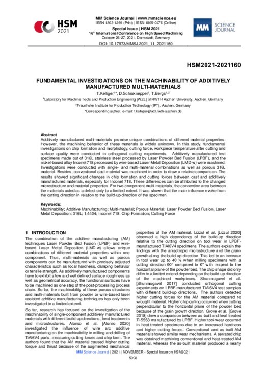 FUNDAMENTAL INVESTIGATIONS ON THE MACHINABILITY OF ADDITIVELY