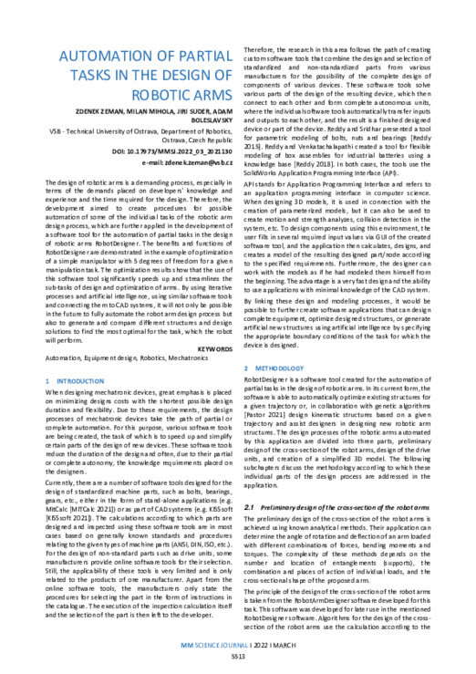 AUTOMATION OF PARTIAL TASKS IN THE DESIGN OF ROBOTIC ARMS | MM Science ...