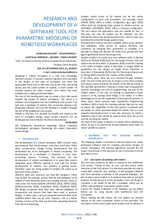RESEARCH AND DEVELOPMENT OF A SOFTWARE TOOL FOR PARAMETRIC MODELING OF ...