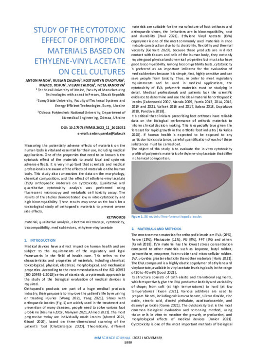 STUDY OF THE CYTOTOXIC EFFECT OF ORTHOPEDIC MATERIALS BASED ON ETHYLENE