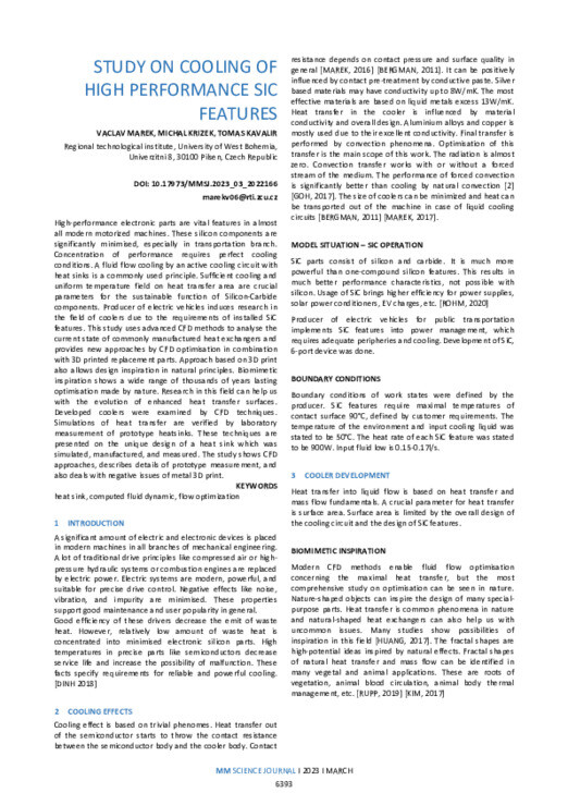 STUDY ON COOLING OF HIGH PERFORMANCE SIC FEATURES | MM Science Journal