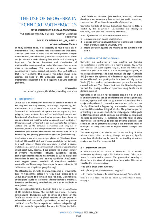 THE USE OF GEOGEBRA IN TECHNICAL MATHEMATICS | MM Science Journal