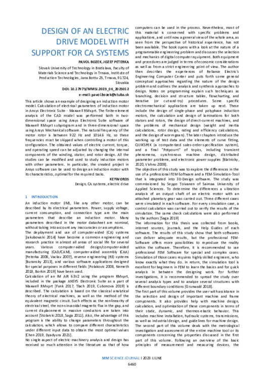DESIGN OF AN ELECTRIC DRIVE MODEL WITH SUPPORT FOR CA SYSTEMS | MM ...