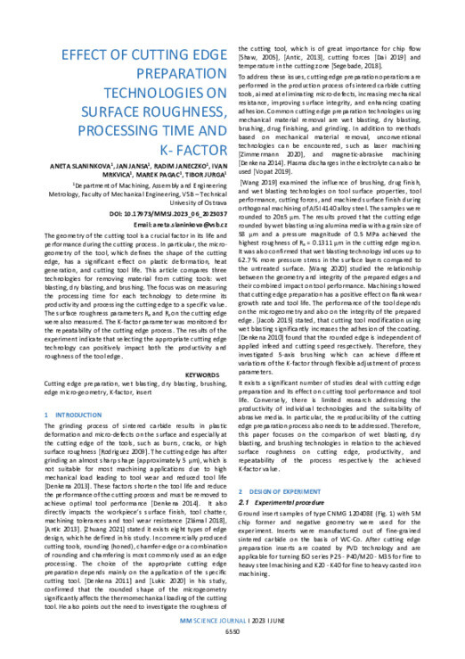 EFFECT OF CUTTING EDGE PREPARATION TECHNOLOGIES ON SURFACE ROUGHNESS