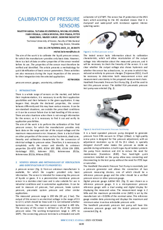 CALIBRATION OF PRESSURE SENSORS MM Science Journal