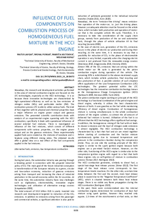 INFLUENCE OF FUEL COMPONENTS ON COMBUSTION PROCESS OF HOMOGENEOUS FUEL