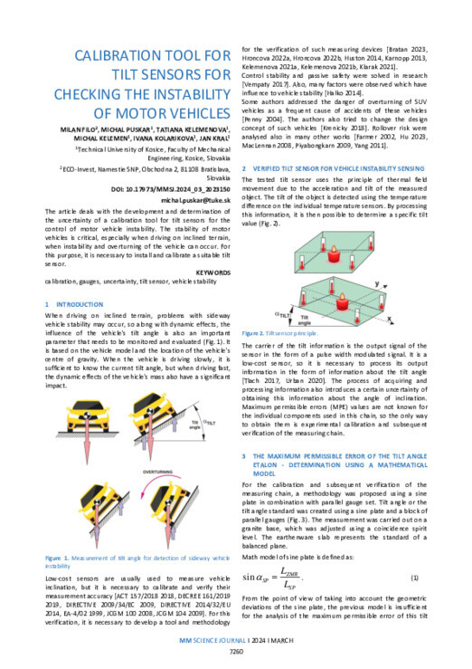CALIBRATION TOOL FOR TILT SENSORS FOR CHECKING THE INSTABILITY OF MOTOR