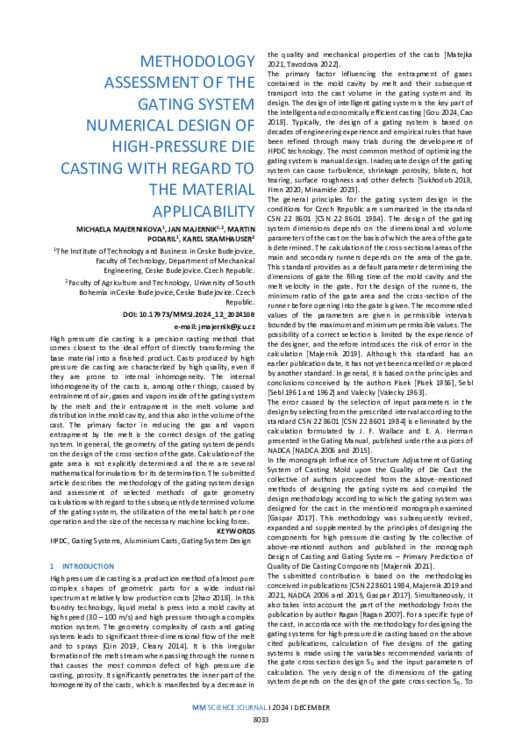 METHODOLOGY ASSESSMENT OF THE GATING SYSTEM NUMERICAL DESIGN OF HIGH ...
