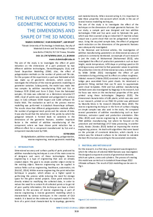 THE INFLUENCE OF REVERSE GEOMETRIC MODELING TO THE DIMENSIONS AND SHAPE ...