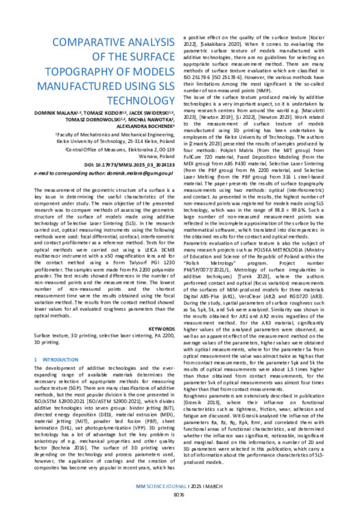 COMPARATIVE ANALYSIS OF THE SURFACE TOPOGRAPHY OF MODELS MANUFACTURED ...