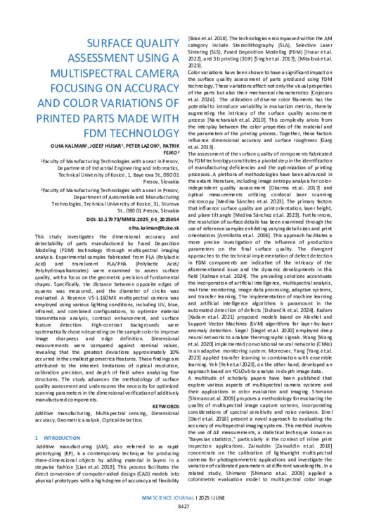 Surface Quality Assessment Using A Multispectral Camera Focusing On