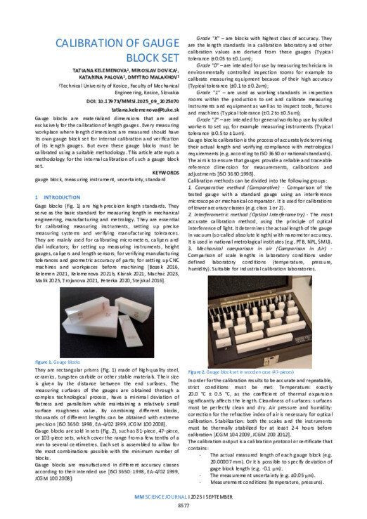 CALIBRATION OF GAUGE BLOCK SET | MM Science Journal