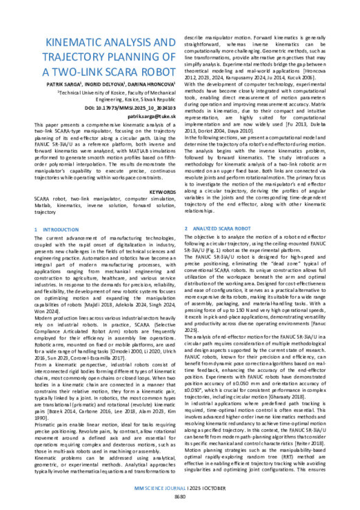 KINEMATIC ANALYSIS AND TRAJECTORY PLANNING OF A TWO-LINK SCARA ROBOT ...